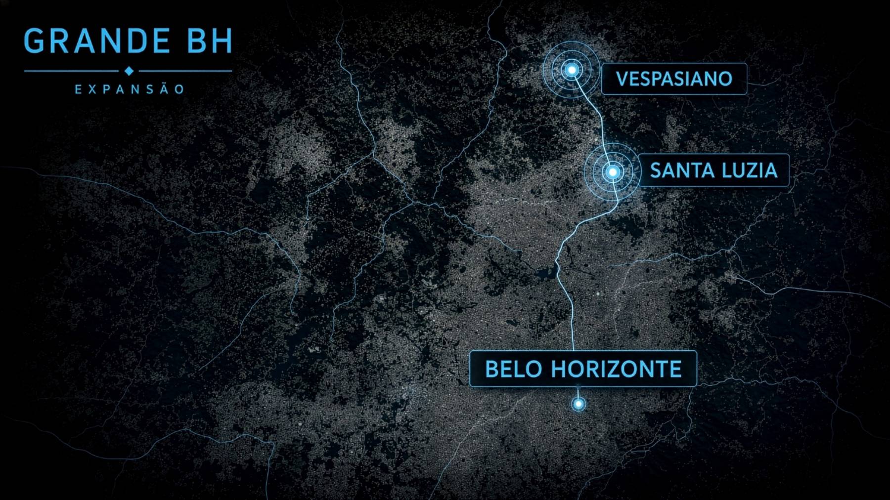 Mapa da Grande BH destacando Vespasiano e Santa Luzia